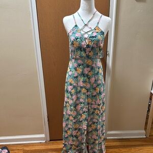 Green and Pink Halter Maxi Sundress